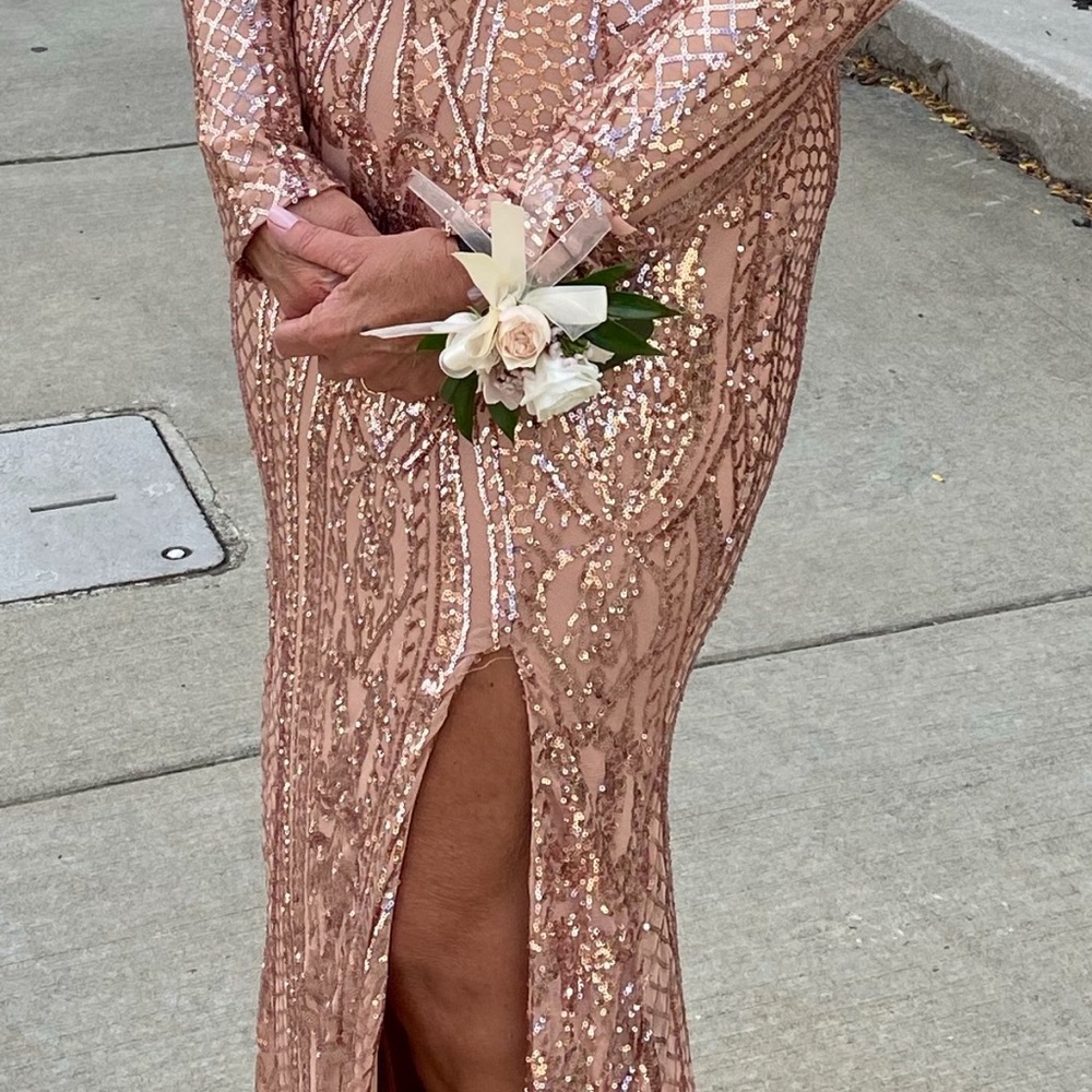 Glamorous Long Sleeve Sequin Dress in Rose Gold